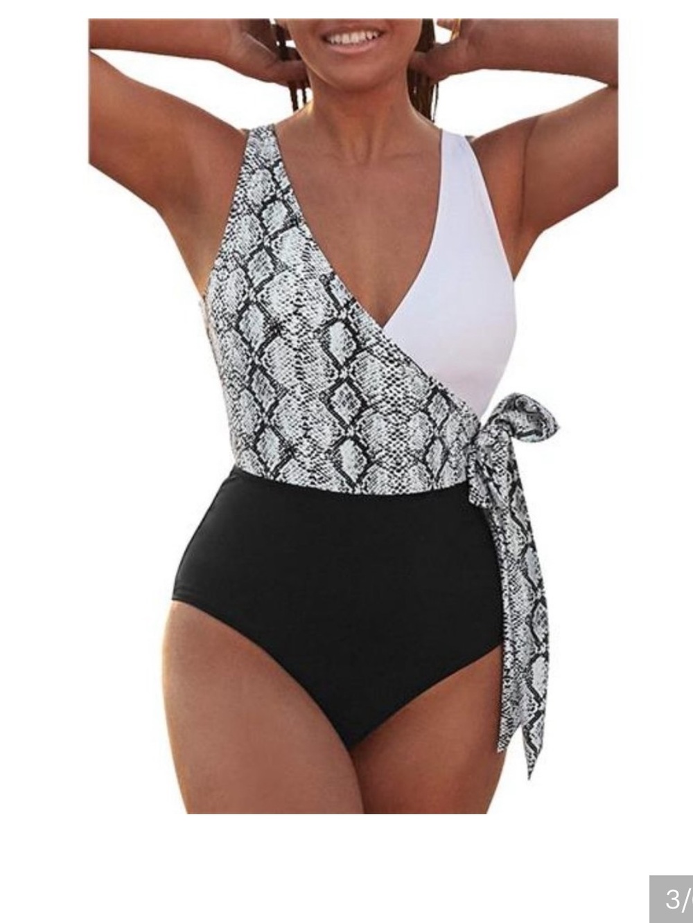 Cupshe Black & White Snake-Print One-Piece Tie-SideSwimwear.